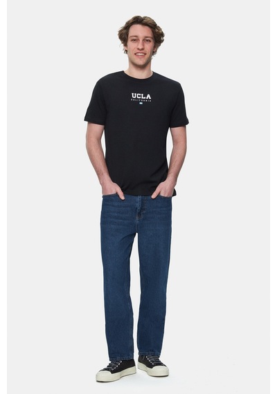 Ucla Sherman Siyah Bisiklet Yaka Baskılı Standard Fit Erkek Tshirt Siyah