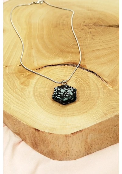 Tedar Obsidyen Doğal Taşı Zincirli El Yapımı Kolye Uç: 2 Cm Zincir: 20 Cm Kutulu Mudanis Najmaddin Diğer