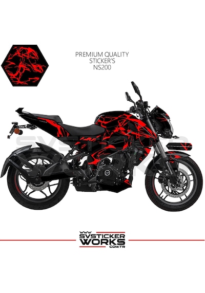 Bajaj Ns200 Kaplama Sticker Şimşek Yıldırım Motor Kaplama Modeli Hazır Kit Kırmızı