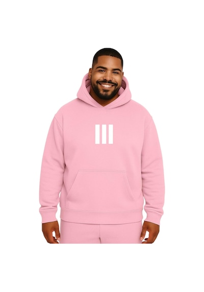 Benroma 3 Çizgi Baskılı Büyük Beden Unisex Sweatshırt Pembe