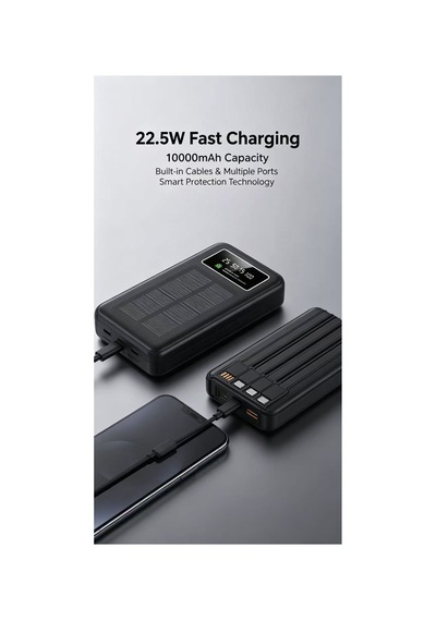 Güneş Enerjisiyle Dolan Powerbank Siyah