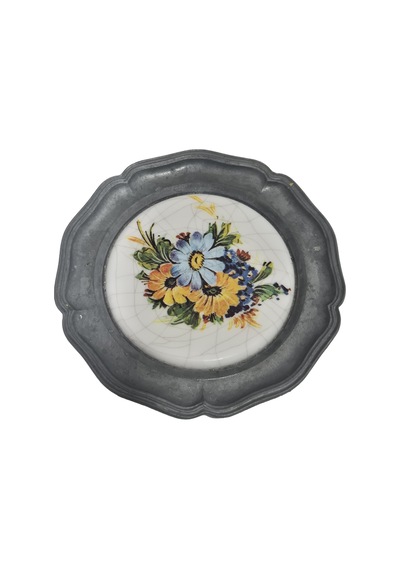 Vintage Zınn Çerçeveli Dekoratif Çiçek Temalı Duvar Tabağı 10cm 005