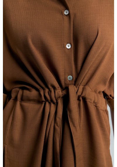 Beli Bağlamalı Kimono Gömlek - Kahve-137287