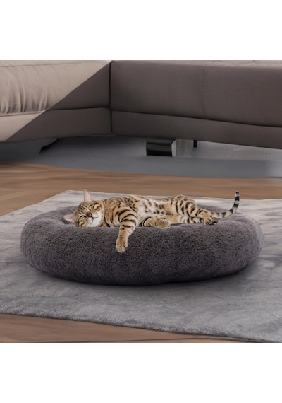 Peluş Kedi Ve Köpek Yatağı Beyaz Renkte, Ekonomik Kedi Yatağı Antrasit