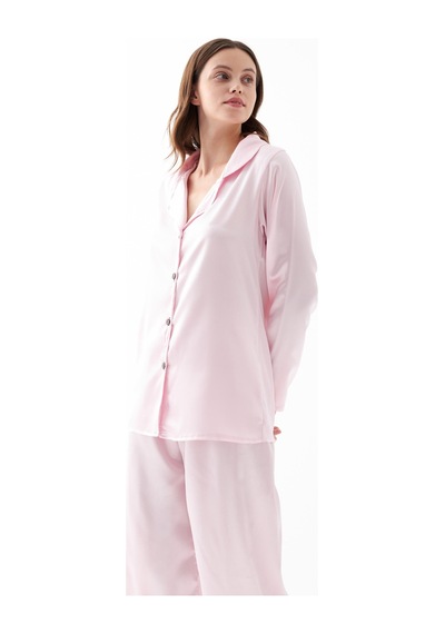 Akbeniz Kadın Pembe Oversize Saten Pijama Takımı