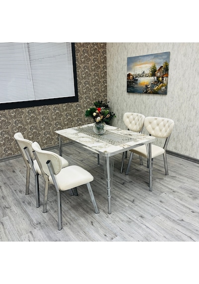 Mutfak Masa Sandalye Takımı Akuamarin 80-120 Ck 4 Kişilik Mutfak Masası Takımı Gümüş Beyaz Mermer Krem Mutfak Masa Sandalye Takımı Akuamarin 80-120 Ck 4 Kişilik Mutfak Masası Takımı Gümüş Beyaz Mermer Krem