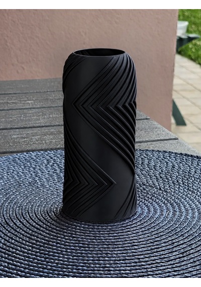3d Baskı Vector Vazo - Geometrik Çizgili Dekoratif Vazo-siyah Çok Renkli