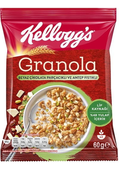 Kellogg's Beyaz Çikolata Parçacıklı Antep Fıstıklı Granola 10 x 60 G