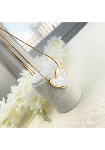 Kadın Kalp Kolye Sedef Kalp Kolye 316 L Paslanmaz Çelik Gold 41+5cm