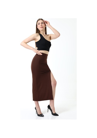 Winmoda34 Kadın Önden Derin Yırtmaçlı Dalgıç Etek Full Likralı Maxi Boy 92 Cm Kahverengi Winmoda34 Kadın Önden Derin Yırtmaçlı Dalgıç Etek Full Likralı Maxi Boy 92 Cm Kahverengi