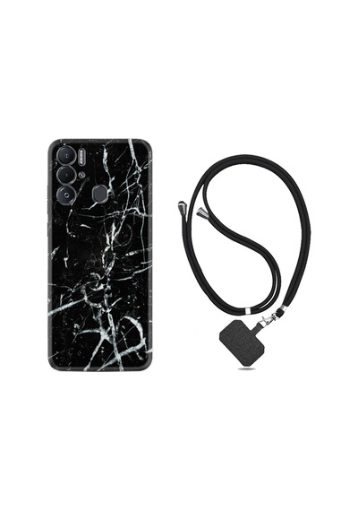 Tecno Pova Neo Kılıf İpli Boyun Askılı Desenli Silikon Black Marble 3 1382