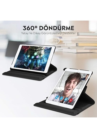 Yatay Ve Dikey 360 Derece Döner Tablet Kılıfı iPad Uyumlu 9.nesil 10.2 Siyah Arka Kapak