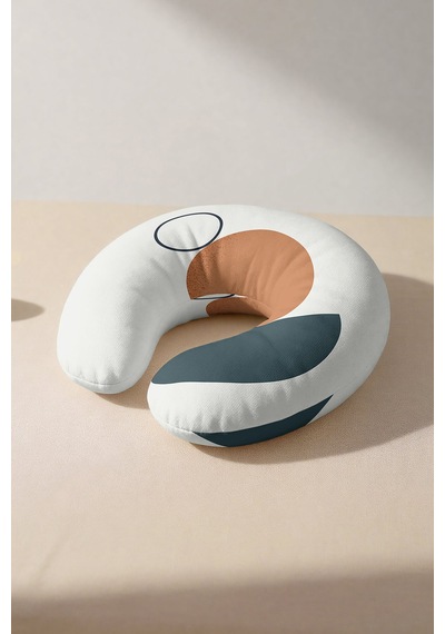 Modern Geometrik Desenli Ergonomik Boyun Yastığı - Minimalist Krem Turuncu Gri Seyahat Yastığı Koyu Kanyon Elma Yeşili