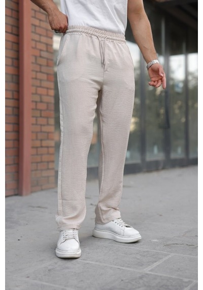 Veraura Lifestyle Erkek Beli Lastikli Pera Keten Pantolon Bej