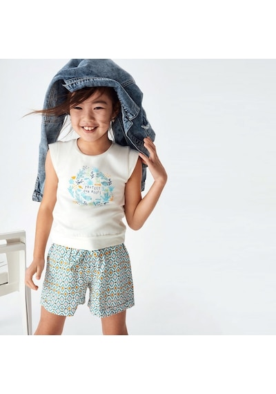 Xo Kids P-003472 Nk 32530 Kız Dinez Altı T-shırt 4-8 Yaş Ekru - Mint