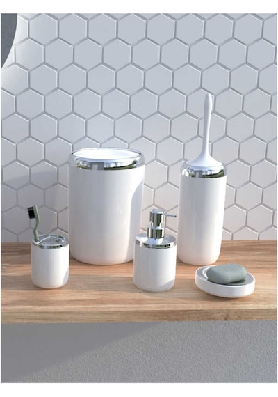 Primanova Lima Xl Krom Dekorlu Banyo Seti Beyaz