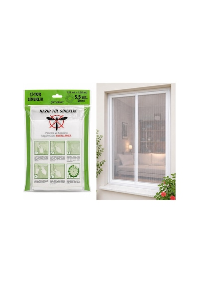 Pratik Sineklik Hazır Tül Sineklik Çift Kanat 150 Cm X 125 Cm, Kapı Ve Pencere Uyumlu Pimapen İçin Böcek Sinek Eng