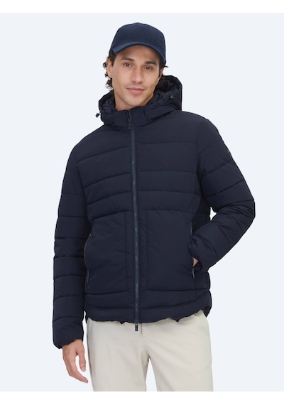 Kip Lacivert Regular Fit Kapüşonlu Casual Dokuma Mont