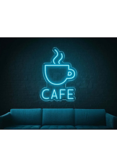 Cafe Yazılı Ve Şekilli Neon Tabela Mavi