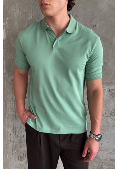 Erkek %100 Pamuk Düğmeli Polo Yaka T-shirt Yeşil