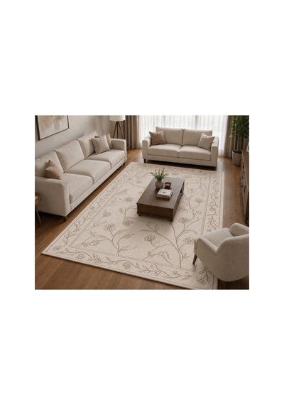 Dijital Baskı Pamuk Dokuma Kaymaz Taban Salon Halısı Antre, Koridor Ve Oda İçin Bej 907408230 Bej