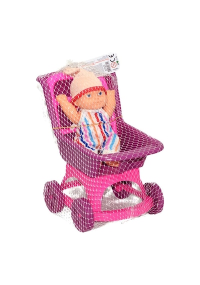 Oyuncak Çekçekli Puset Ve Bebek 25 Cm Puset, 20 Cm Bebek, Renkli Kıyafetli Mini Bebek Seti