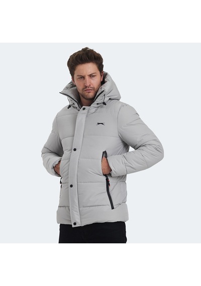 Slazenger GANEA IN Büyük Beden Erkek Kapüşonlu Şişme Bej Mont & Kaban