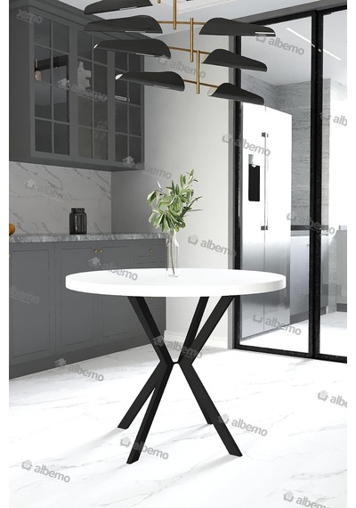 Yuvarlak Mutfak Masası Sabit 90 Cm Beyaz Beyaz 90 X 90 Çok Renkli