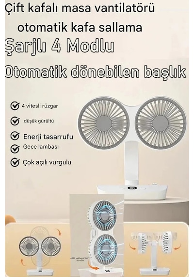 Vtn-01 Masaüstü Çift Fanlı Led Işıklı Soğutucu Vantilatör