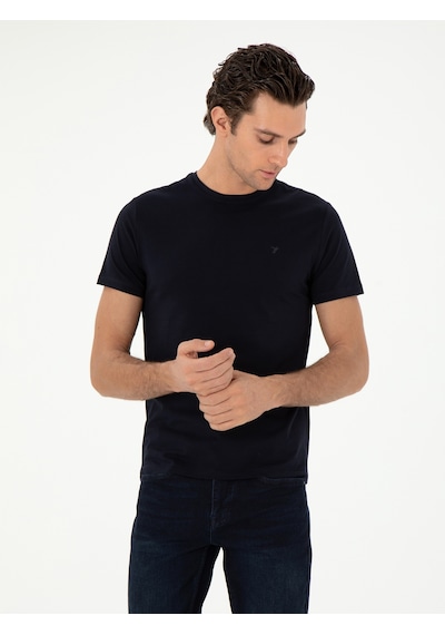 Lacivert Slim Fit Bisiklet Yaka Merserize Basic T-shirt