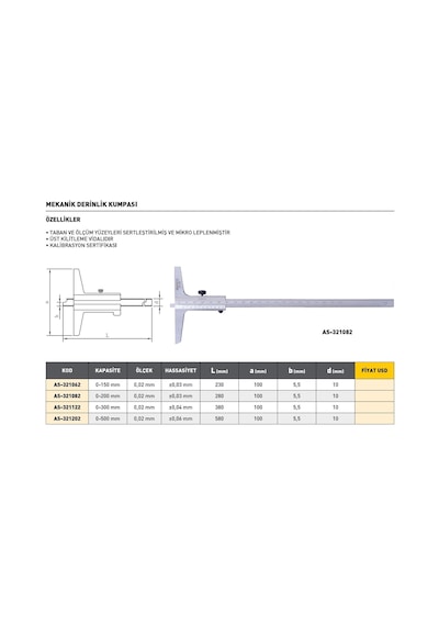 Fett 0-300mm Asimeto Mekanik Derinlik Kumpası As-321122