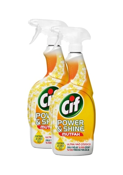 Cif Power & Shine Mutfak Yağ Çözücü Sprey Portakal ve Limon Özlü 2 x 750 ML