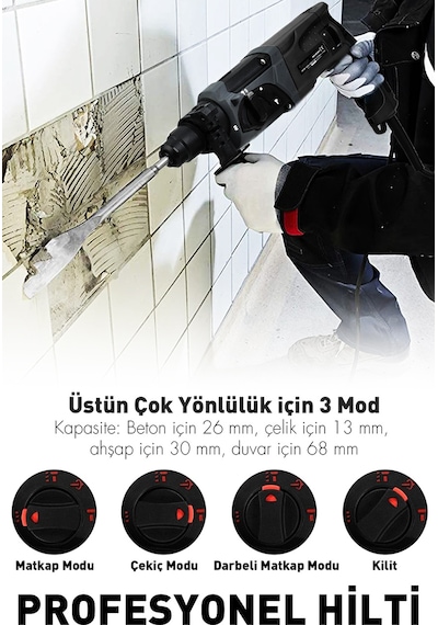 Assur ASR522 850 W Darbeli Kırıcı Delici Hilti Siyah