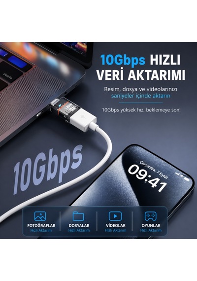 Polham Type-c To Usb 3.2 Gen2 Dönüştürücü Adaptör 120w Hızlı Şarj 10gbps Veri Aktarımı Otg Şeffaf