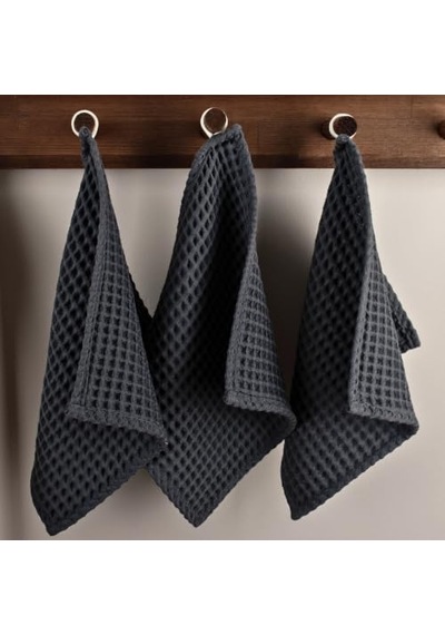 Püskül Antrasit, Pakette 3-adet 30x30 Cm Mutfak Havlusu, Misafir Havlusu Açık Bej