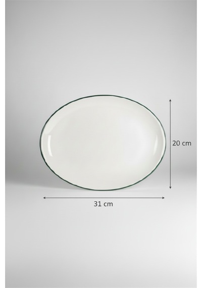 Ellips Oval Kayık Tabak 31cm Rim Yeşil Rinart Krem