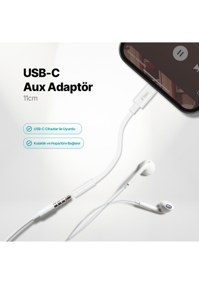 Usb-c - 3.5mm Aux Adaptörü 11 Cm Beyaz 2ak04b