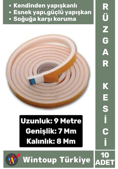 Premium Yapışkanlı Pencere İzolasyon Bantı Rüzgar Soğuk Kesici Cam Yalıtım Süngeri 9 Metre X 10 Adet Diğer