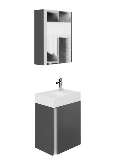 Karen Banyo Kemer 45 Cm,Lavabolu,Aynalı,Banyo Dolabı,Mat Antrasit,Lavabo Dahil Antrasit