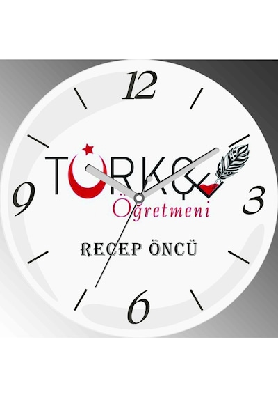 Kişiye Özel Türkçe Öğretmeni Çap 30cm Sessiz Akar Bombeli Gerçek Cam Duvar Saati Çok Renkli