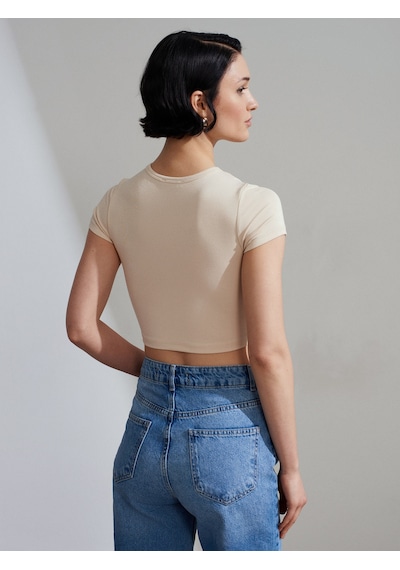 Dilvin 31104 Crop T-shirt-taş Taş