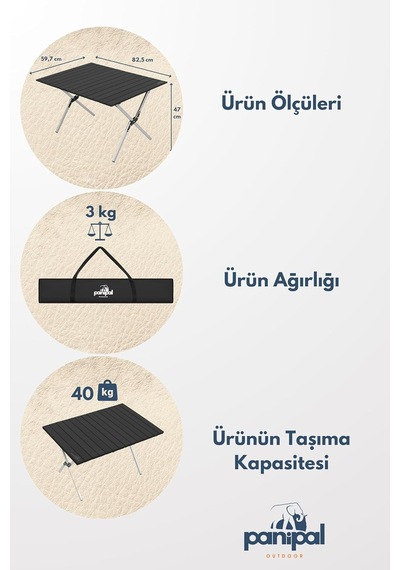 Outdoor Alüminyum Katlanabilir Kamp Ve Piknik Masası, 47x59.7x82.5 Cm, Taşıma Çantalı Siyah Genel