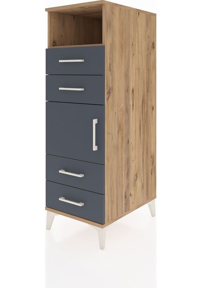 Kronos Dolap 2 Raflı 4 Çekmeceli Tek Kapaklı 44x59x134 Çam-antrasit Atlas Çam