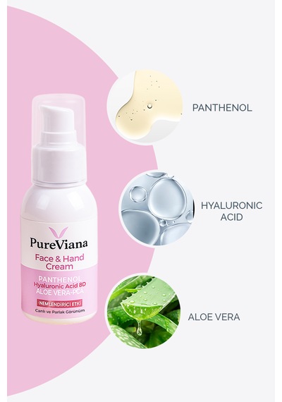 Pureviana Yüz & El Kremi 60ml Hyaluronik Asit 8d + Aloe Vera + Cica + Shea Nemlendirici, Bariyer Onarıcı