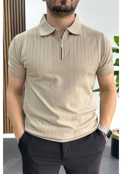 Erkek Çizgi Desenli Polo Yaka Vizon Edw458 Vizon