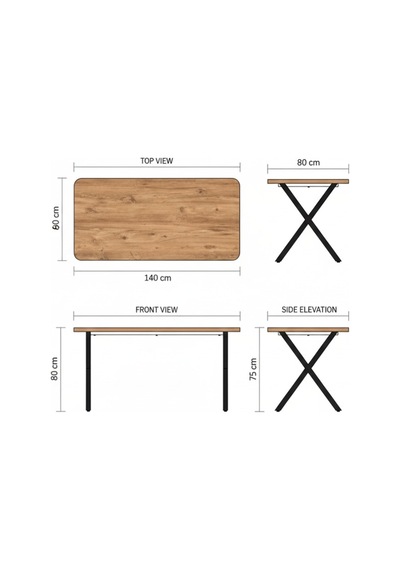 Modern Çarpı Ayak Dikdörtgen Yemek Masası Atlantik 140x80x75 Cm Atlantik - Çam