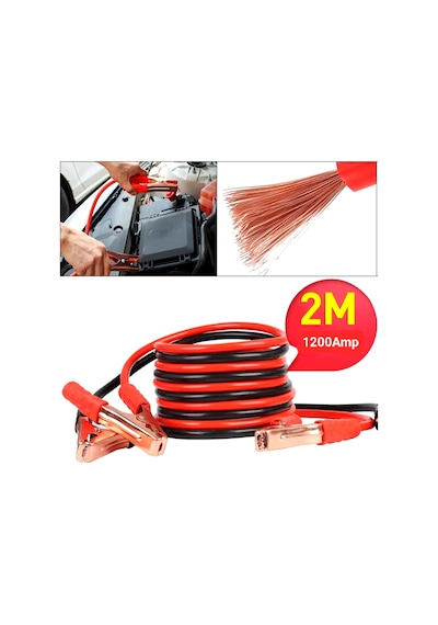 Yerli Araç Akü Takviye Kablosu 1200 Amper Çantalı 2 Metre A+ Kalite