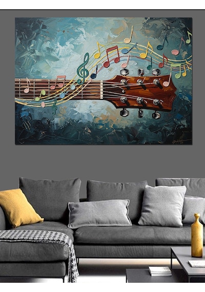 Ahşap Tablo Notalar Arasında Klasik Gitar Sanatı