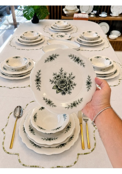 24 Parça 6 Kişilik Porselen Yemek Takımı Belmonte Green Mira-7229 Yeşil
