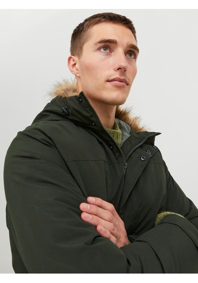 Jack & Jones Erkek Kapüşonlu Uzun Mont Haki Parka 12236096 Haki